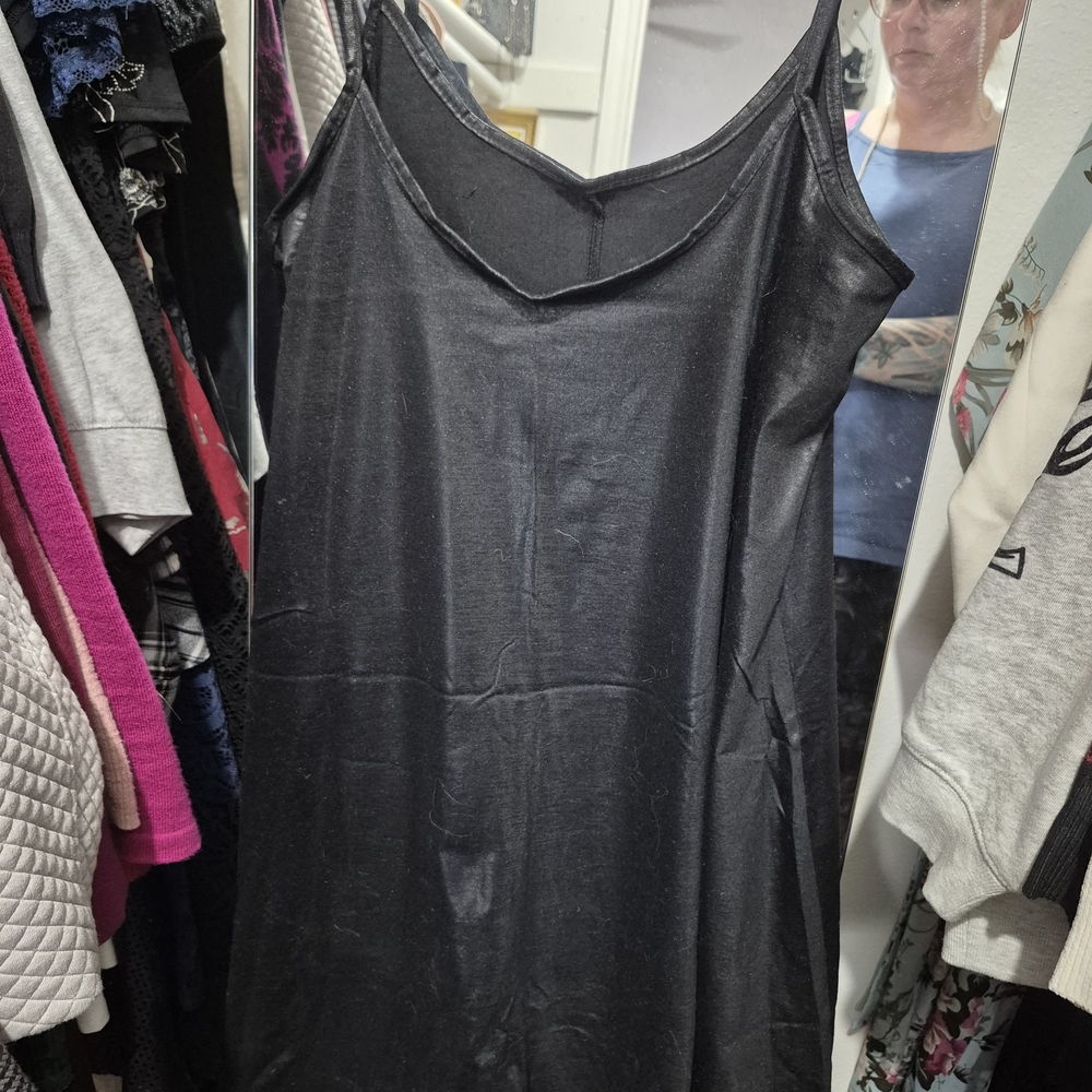 Metallic Black Spagehetti-strap Mini Dress Size XL